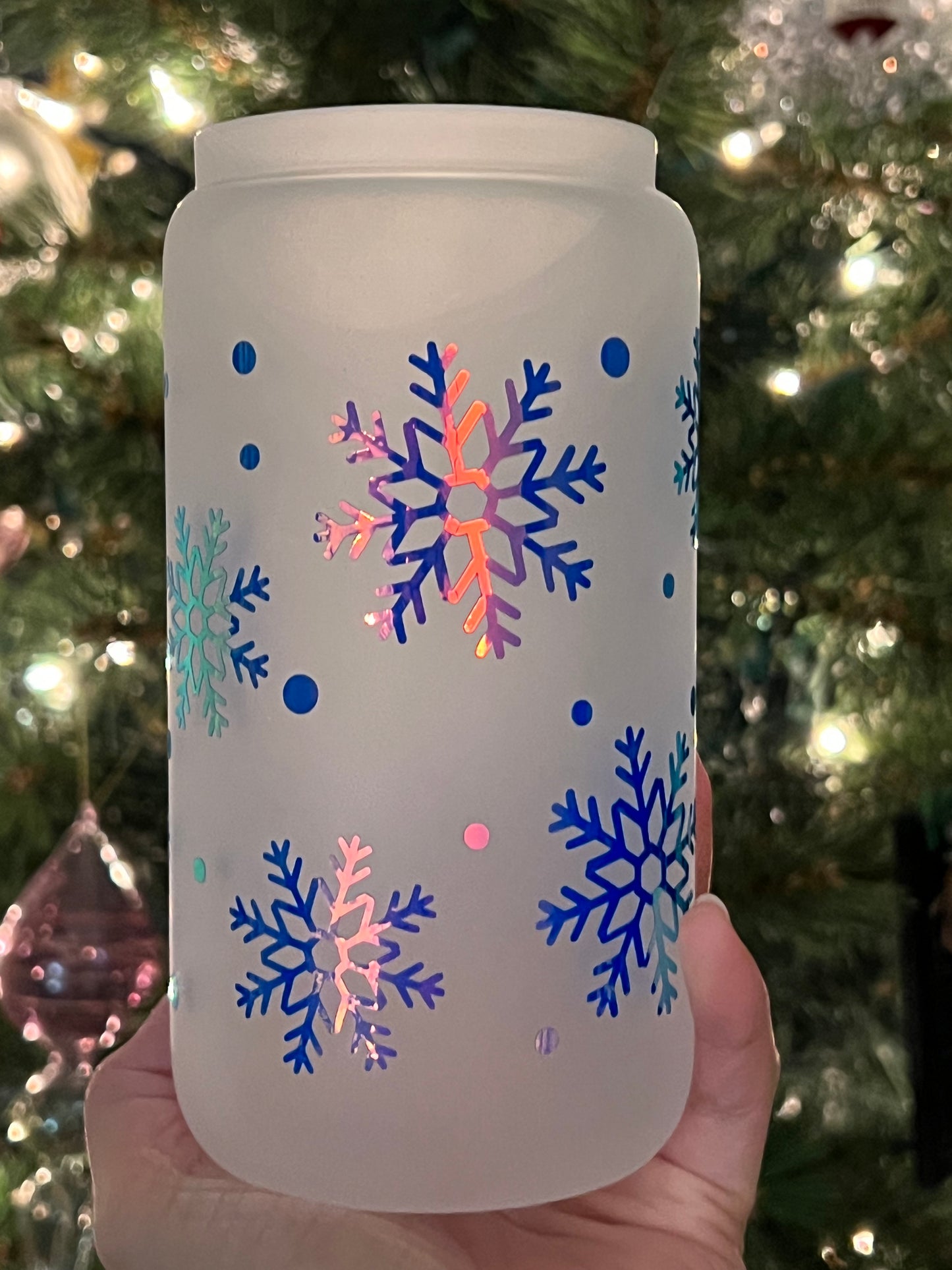 Snowflake Glass Can (HOLOGRAPHIC VINYL)