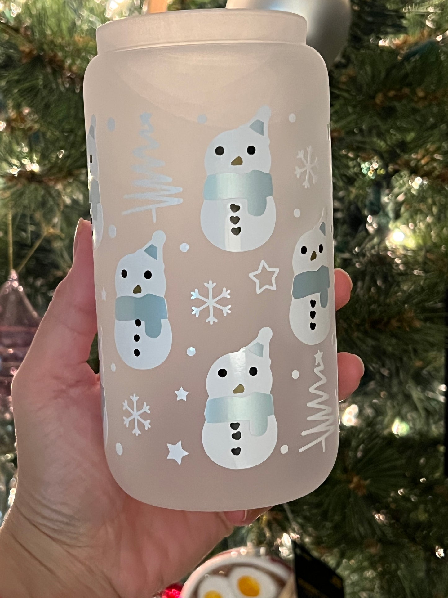 Snowman Glass Can