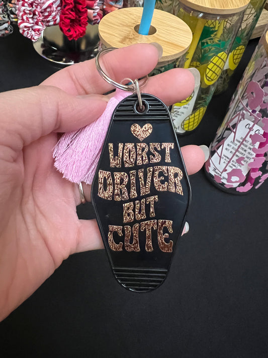 Worst driver but cute - Retro Motel Keychain